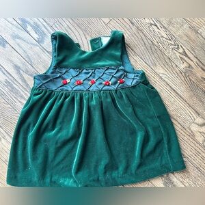 Green Velvet Dress with Red Accents